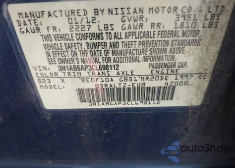 2012 Nissan Sentra 2.0 S from USA, damaged, VIN 3N1AB6AP3CL698112